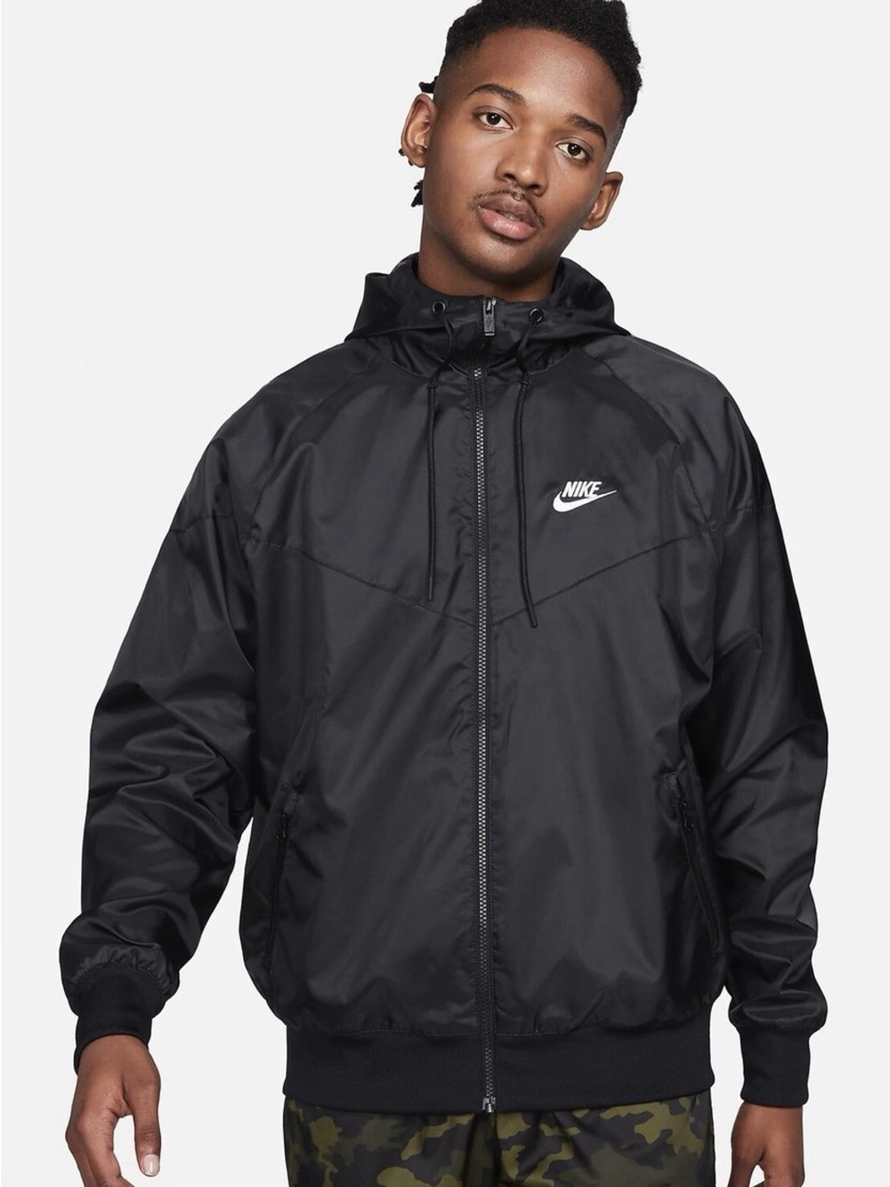 Men’s Nike Black Hooded Windbreaker with White Swoosh